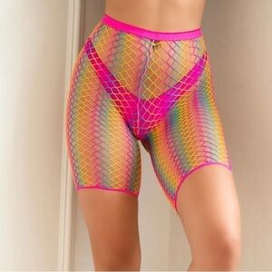 RAVE Festival Fishnet rainbow ombré Biker Shorts